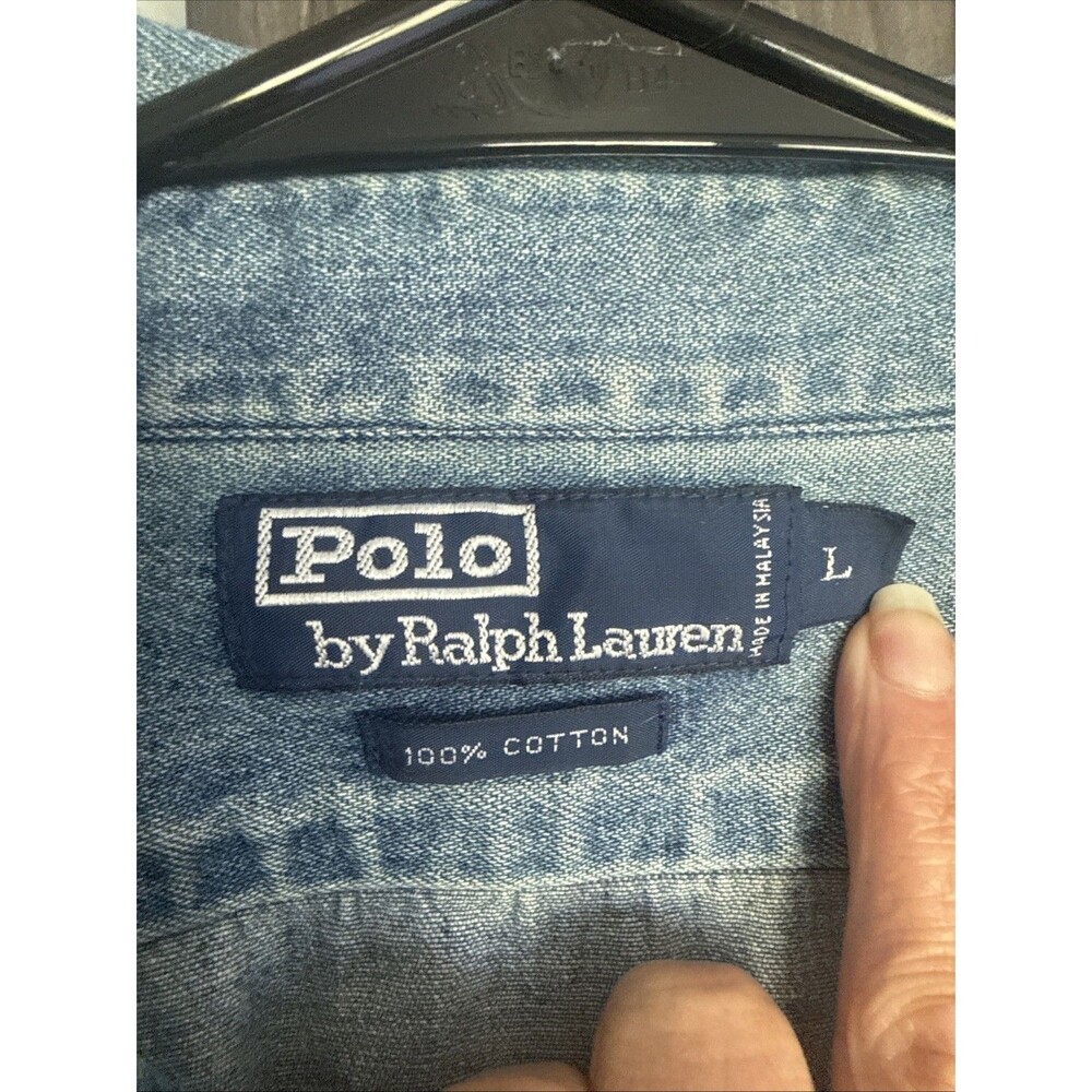 Vintage Polo Sport Ralph Lauren Cotton Mens Size L Long Sleeve Button Down Shirt - Picture 2 of 9